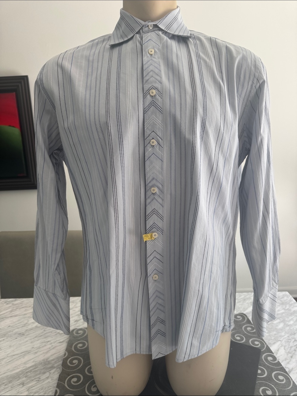 Ben Sherman light blue stitched stripes V stitched placket/yoke button shirt. L